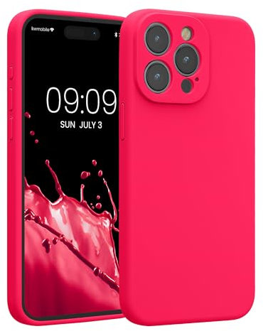 kwmobile Case Compatible with Apple iPhone 15 Pro Max Case - Slim TPU Silicone Phone Cover - Soft Touch Finish - Neon Pink