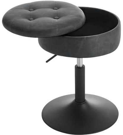 WOLTU Schminktisch Stuhl, Sitzhocker mit Stauraum, Hocker Höhenverstellbar aus Bequemem Kunstleder, 360° drehbar, Für Schlafzimmer, Wohnzimmer, Esszimmer, Anthrazit, BH439an-1