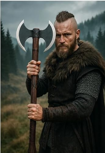 Handgeschmiedeten Wikinger Axt Handmade Double-Headed Viking Axe, Large Nordic Axes, Hand-Forged Axes große Wikinger Doppelaxt mit Lederscheide