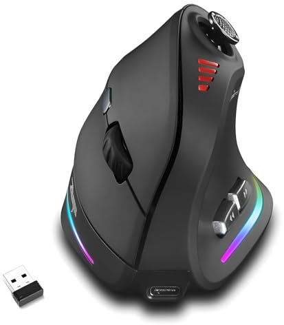 Gaming Maus mit 5D Rocker, Kabellose Vertikale Maus mit [24000 DPI] [12 Programmierbare Tasten], Computermaus für Gamer/PC/E-Sports/Laptop (Schwarz)