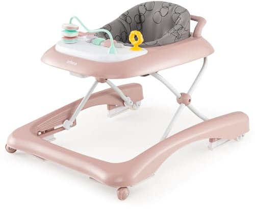 COSTWAY 3 in 1 Lauflernhilfe klappbar, Lauflernwagen mit verstellbarer Höhen & Geschwindigkeit, Baby Walker mit abnehmbarer Spielplatte, Laufwagen gehfrei Baby ab 6 Monaten (Rosa)