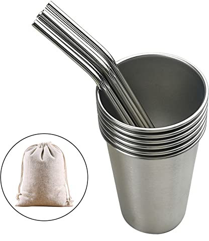 6pcs Tumbler di birra in metallo, tazze di pinta impilabile da 500 ml e cannucce in acciaio inossidabile, tazza da bere a prova di franco per escursioni da viaggio per campeggio