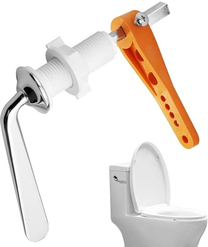Wjelet 1Pcs Toilet Flush Handle, Toilet Flush Handle Replacement, Chrome Plated Metal Cistern Lever with Adjustable Arm, Durable