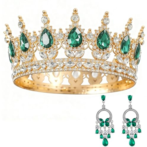 ZHITENG Königinnenkronen Frauen und Strass Ohrringe, Vintage Krone Kristall, Königin Brautkrone Haarschmuck, Kristallkrone tiara für Brautkrone Hochzeit Abschlussball Festzug Geburtstag Party