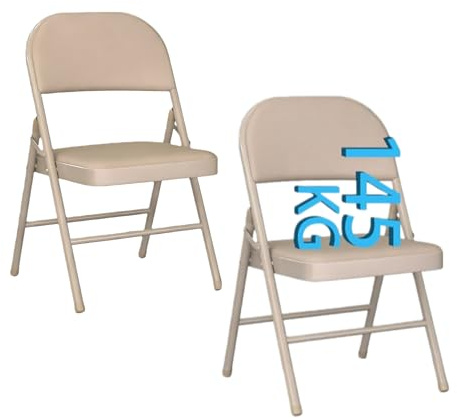 JMGJOY Klappstühle 2er Set Klappstuhl Gepolstert mit Metallrahmen & PU Sit bis 145kg Belastbar Klappstühle für Partys Hochzeite Veransta Gäste Büro Camping (2, Khaki)
