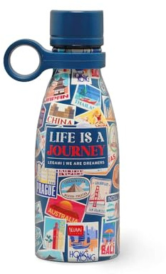 Legami - Vacuum Bottle Hot & Cold Mini, Travel Stickers, Borraccia Termica leggera e resistente, Chiusura Ermetica, Manico in Silicone removibile, in Accaio Inox, Capacità 300 ml