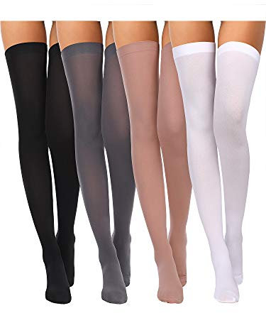 4 Medias de Nylon (Negro, Blanco, Color de Piel, Gris)