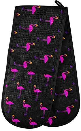 Moyyo Oven Glove Pink Flamingo Bird Double Oven Glove Heat Resistant Kitchen Oven Mitt with Soft Quilted Cotton Lining Filling Pot Holders for Basking Cooking Pizza Microwave