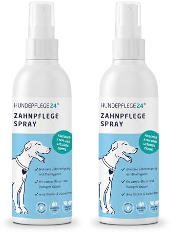 Hundepflege24 Dentalspray für Hunde & Katzen - Gesunde, saubere, kräftige Zähne & frischer Atem mit natürlichen Wirkstoffen wie Kamille, Kalzium & Minze - Zahnpflege Spray Hund (2x 125ml)