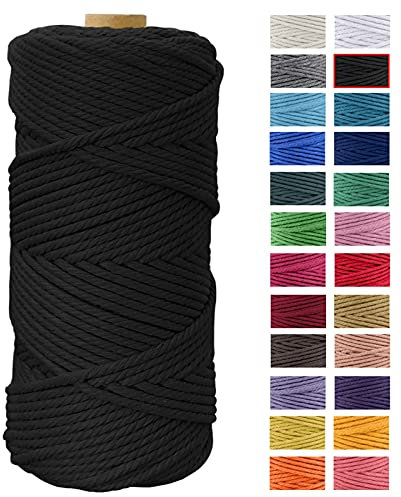JeogYong Corde Macramé 4mm x 100m Fils Macrame Coton Ficelle Naturelle Cordon Bricolage Cordelettes pour Tentures Murales, Tissage Attrapeur de Rêves, Suspension Plante Décorations (Noir)