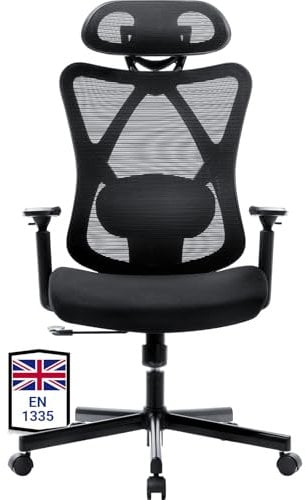 BASETBL Ergonomic Office Chair High Back Mesh Computer Swivel Chair Adjustable Lumbar Support Breathable Silent Heavy Duty Desk Chair 3-Position Lock Business Choice TUV & EN1335 Standard, 150kg Black