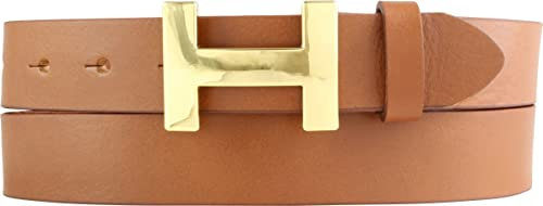 BELTINGER Damen-Gürtel HANNA aus Vollrindleder 3 cm | Schmaler Ledergürtel für Damen 30mm | Gold glänzend | Tabac 95cm