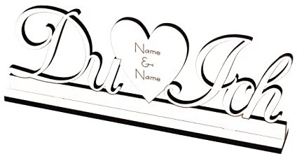 Dekoaufsteller Schriftzug - Du & Ich - Aufsteller aus Holz weiß mit Herz und Name Braut Bräutigam 24 x 10 cm