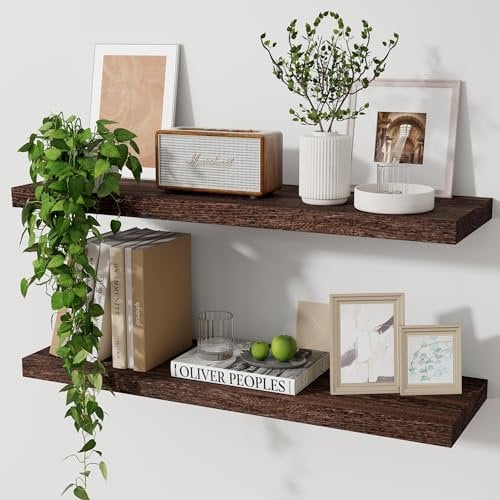 Marsmiles Schweberegale aus Holz, 2 Stück, 61 cm breit, rustikale schwebende Holzregale, unsichtbare Wandmontage, Display für Wohnzimmer, Schlafzimmer, Küche, Bad, Büro, verwittert