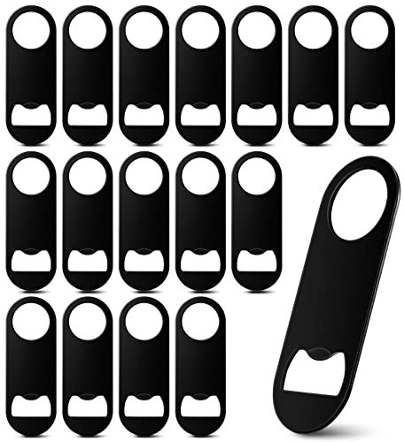 18 Paquetes Abrebotellas Plano de Acero Inoxidable Abridor de Botellas de Cerveza Abridor de Botellas de Camarero Llave de Barra Negra Herramienta para Abrir Lata de Refresco, 3,46 Pulgadas