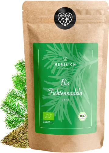 Bio Fichtennadeln 100g | Fichtennadeltee, getrocknete Fichtennadeln aus natürlicher Wildsammlung - Lose Nadeln | 100% Bio und rein - Fichtennadel Tee | Herzlich Natur