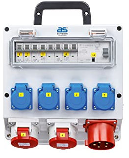 as - Schwabe Wandverteiler anschlussfertig - Baustromverteiler mit CEE Stecker 400V/32A/22kW - Ausgang 4x Schuko, 2x CEE (400V/16A/5-polig) - IP44, 61517