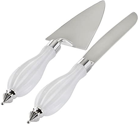 VILLA ITALIA Tortenheber und Messer mit Porzellangriff Elegant versilbert plattiert Servierbesteck Porzellan Stiel MODELLSCHEIBE
