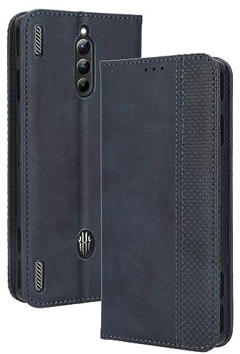 EASSGU Coque pour Smartphone, Compatible with RedMagic 8S Pro (6.8 inches), Etui Flip Folio en Cuir PU avec Interrupteur Magnétique, [3 Fentes pour Cartes] [1 Portefeuille] Housse - Bleu