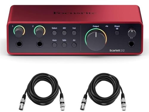 Focusrite Scarlett 2i2 3rd Gen 2x2 USB Audio Interface Bundle with Headphones and 2 XLR Cables (4 Items)