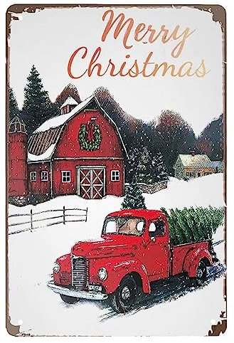 Metallschild mit Aufschrift Merry Christmas, rotes Haus und Weihnachtsbaum, Schneelandschaft, Retro-Blechschilder für Zuhause, Bar, Pub, Club, Badezimmer, Männerhöhle, Garage, 20 x 30 cm