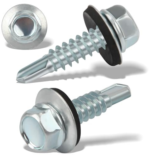 100 pcs Tornillos Autotaladrantes 4.8x19MM Tornillos Roscachapas Tornillo Panel Sandwich Tornillos Autorroscantes Metal para Panel Sandwich Tejado, Chapas Metalicas, Tejado, Aluminio (Plata)