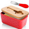 Beurier avec Couvercle et Couteau à Beurre, Beurrier en Verre en Porcelaine, Boite Beurre, Boite à Fromage pour Frigo Anti Odeur, Beurrier Ceramique pour Beurrier 250g (Rouge)