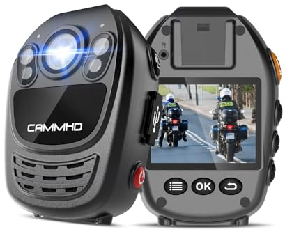 CAMMHD 1440P 128GB Body Cam 3500mAh 10-12 ore Registrazione video Visione notturna a infrarossi Bodycam con 2 clip ruotabili a 360° per la sicurezza della polizia