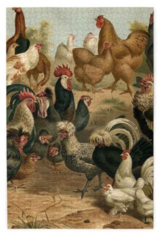 Buntes Holzpuzzle mit Hühner- und Hahn-Druck, herausforderndes Bilder-Puzzle-Spiel für Erwachsene und Puzzle-Enthusiasten, 1000-teiliges interaktives Puzzle