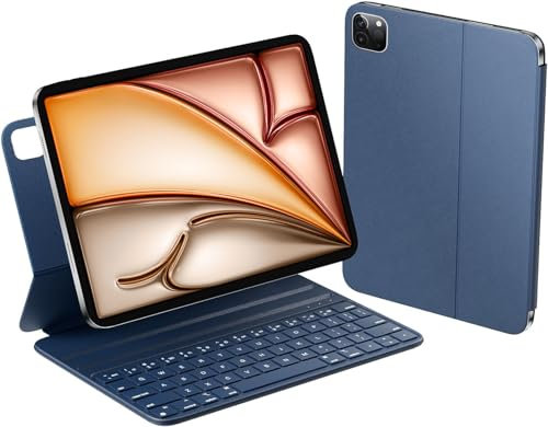 HOU Keyboard Case for iPad Air 11 inch M2/M3 & iPad Air 5th/4th(2022/2020) & iPad Pro 11 inch 4th/3rd/2nd/1st (2018-2022) – Smart Cover Folio, Slim & Light, Semi-Silicone, 2 Viewing Angles