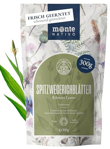 Spitzwegerich Tee Monte Nativo (300g) - Schonend geschnitten und getrocknet Spitzwegerichblätter - 100% natürlich und ohne Zusatzstoffe - Aromatischer Kräutertee für einen köstlichen Aufguss
