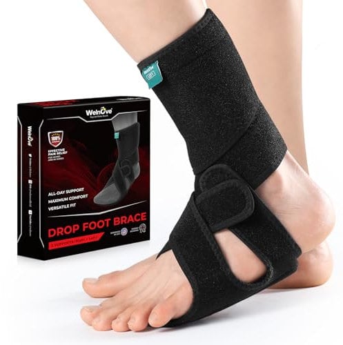 Welnove Drop Foot Brace for Walking,AFO Ankle Brace with Arch Support ,Relieve The Instability of Lower Limbs by Foot Drop, MS, TBI, Spinal Cord Injury, Cerebral Palsy (2 Pack, Left & Right, Black)