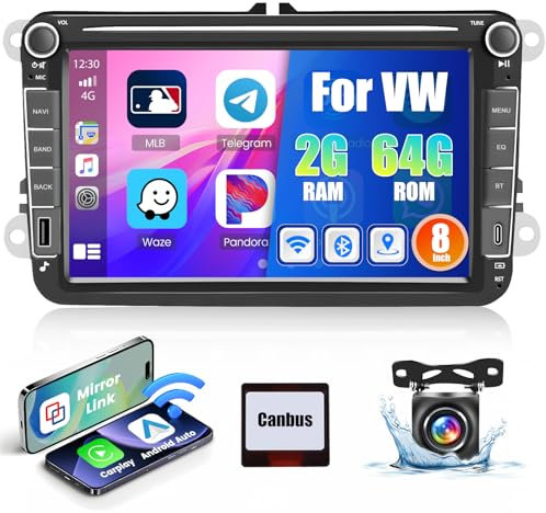 Hikity 2G+64G Android 13 Autoradio per Volkswagen Golf 5 6 Tiguan EOS Passat B6 Polo con Wireless Carplay Android Auto 8Pollici Car Radio Stereo con GPS Navi WiFi DSP FM RDS Telecamera Posteriore