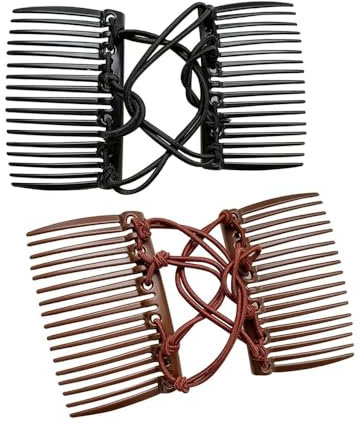 Tiardey Lot de 2 Peignes à Cheveux Doubles en Plastique réglables et élastiques, Peignes à Chignon faciles Pinces à Cheveux à Double glissière, Peignes pour Cheveux bouclés, épais et ondulés