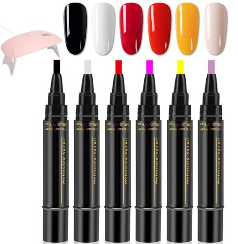 Polishey Nail Polish Pens Uk, Nail Polish Pens, Polishey Nails Pens, Polishey Nail Polish Pen Set With Uv Light, 36 Color Nail Polish Gel Pen 8 Ml, Nail Varnish Pens (6pcsA)