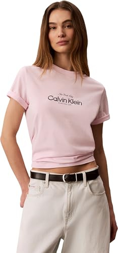 Calvin Klein Damen T-Shirt Kurzarm Classic NYC Logo mit Rundhalsausschnitt, Rosa (Cradle Pink), XS