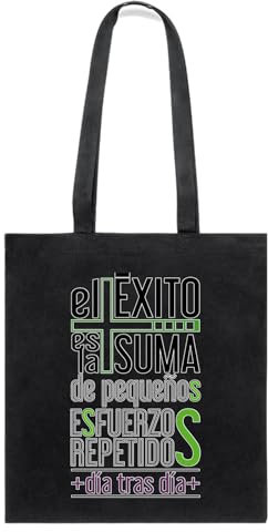 Docliick. Einkaufstasche mit motivierendem Spruch und Botschaft, motivierendes Geschenk für Damen, aus 100 % Baumwolle, Modell:, Es - Schwarz, 1-La vida es un bonito