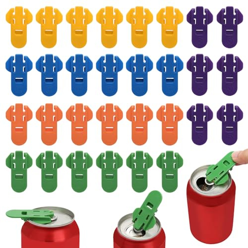 30 Pcs Drink Can Opener and Cover, Plastic Can Tab Opener, Pop Can Opener Colorful, Tab Buddy Cans Openers for Coke, Beer