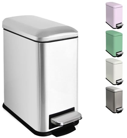 Ullege Bathroom Bin, Small Bin with Soft Close Lid, White Bedroom Pedal Bin