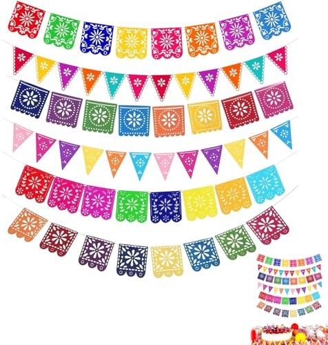 MAXMURYS 6-teiliges Tag der Toten Banner Set – Bunte Mexikanische Fiesta Partydekorationen, Durchbrochene Girlande für Cinco de Mayo, Dia de Los Muertos, Mexikanische Feste