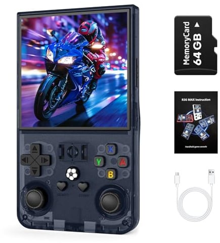 R36MAX Retro Games Console, 64GB Handheld Games Consoles with 18000+ Classic Games, 4 Inch IPS 720×720 Screen All in One Portable Gaming Console, Linux System 4000mAh Battery for Adults, Grey
