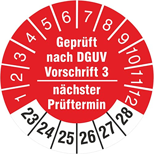 2500 Stück Prüfplaketten 30 mm geprüft nach DGUV Vorschrift 3 nächster Prüftermin 2023-2028 Prüfetiketten Rollenware stark haftend