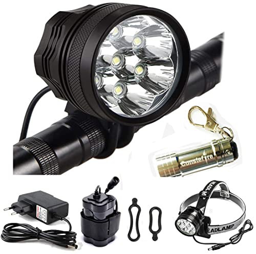 Constefire LED LUZ Linterna LáMPARA Torch 7 LED de Bicicleta/Bici lámpara Luz LED Frontal luz de la Bicicleta Bicicletas (7 led, 3 Modos) con 4x16850 batería y Cargador & Llavero Linterna Torch