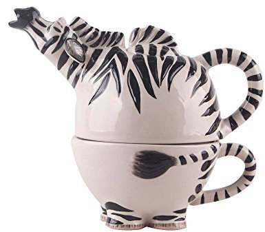 Blue Sky Teekanne für eine Person, Keramik, 22 x 14 x 17 cm, Zebramuster