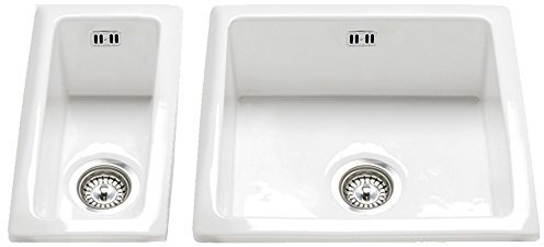 Astini Hampton 150 1.5 Bowl White Ceramic Undermount Kitchen Sink & Waste Set