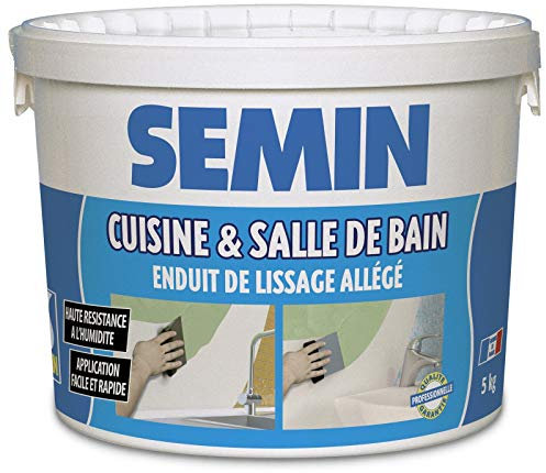 Enduit de Lissage Cuisine et Salle de Bains, Spécial Pièces Humides, Seau de 5 kg