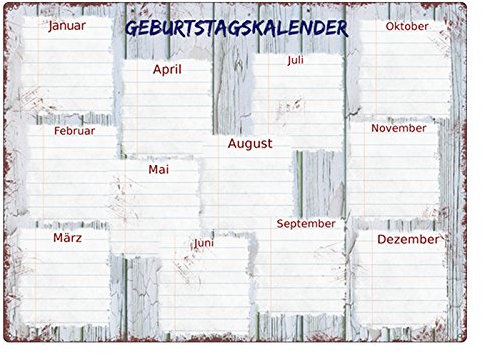 Interluxe Kalender Metall GEBURTSTAGSKALENDER HOLZLATTEN Vintage Wandkalender