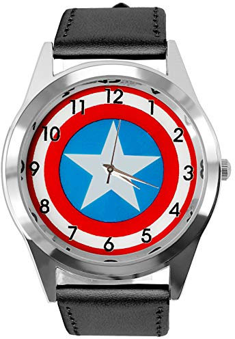 Taport® Captain America Quarzuhr Heroes, schwarzes Armband aus echtem Leder