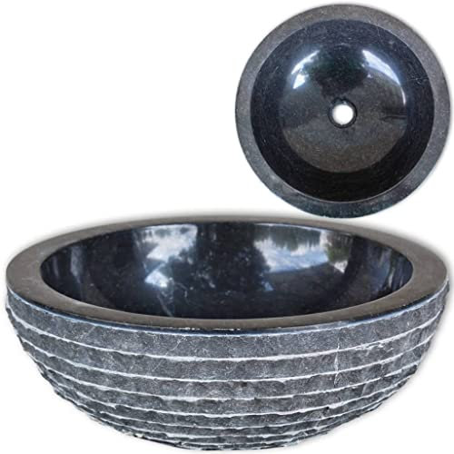 vidaXL Lavabo Marbre 40cm Noir Vasque Pierre Naturelle Lave-Main Salle de Bain