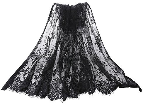 PDTO Spitze Stoff Trim Retro Tüll Stickerei Rose Floral Hochzeit Stoff zum Nähen Schwarze 150 x 150cm